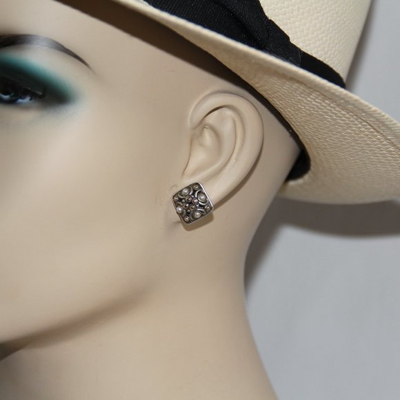 John Hardy Jaisalmer 18k Gold Sterling Silver Pearl Dot Square Earrings. RARE - Picture 10 of 12